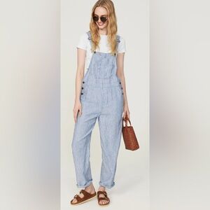 Faherty Linen Mechanic Overall In Railroad Stripe Size XXS New